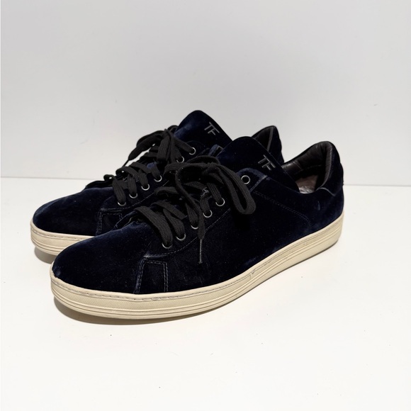 Men's Blue Tom Ford Velvet Sneakers - Picture 4 of 9